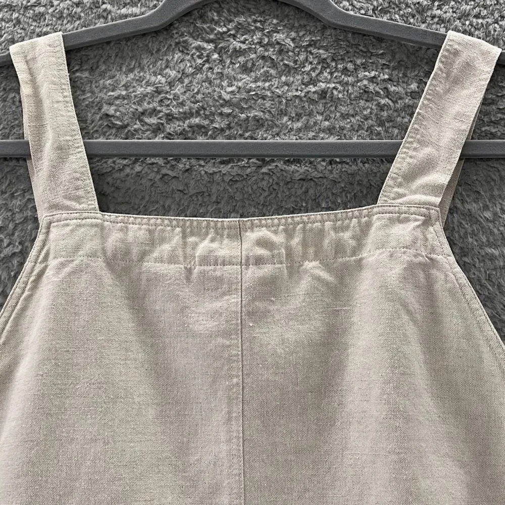 Vintage 90s Linen Blend Pinafore Jumper Maxi Dress Sleeveless Overall Indie - Picture 10 of 14